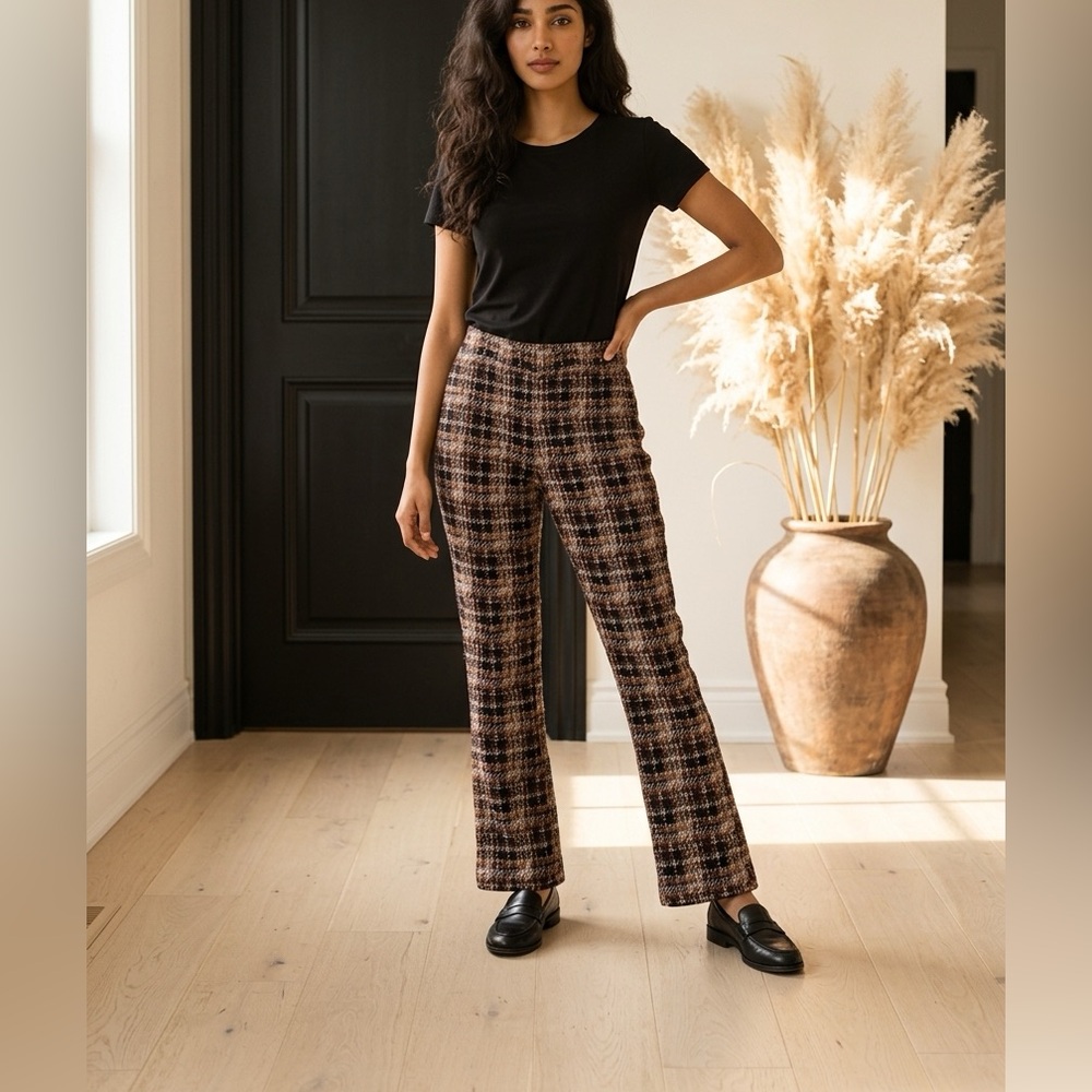 Joseph Ribkoff Black and Brown Plaid Pants